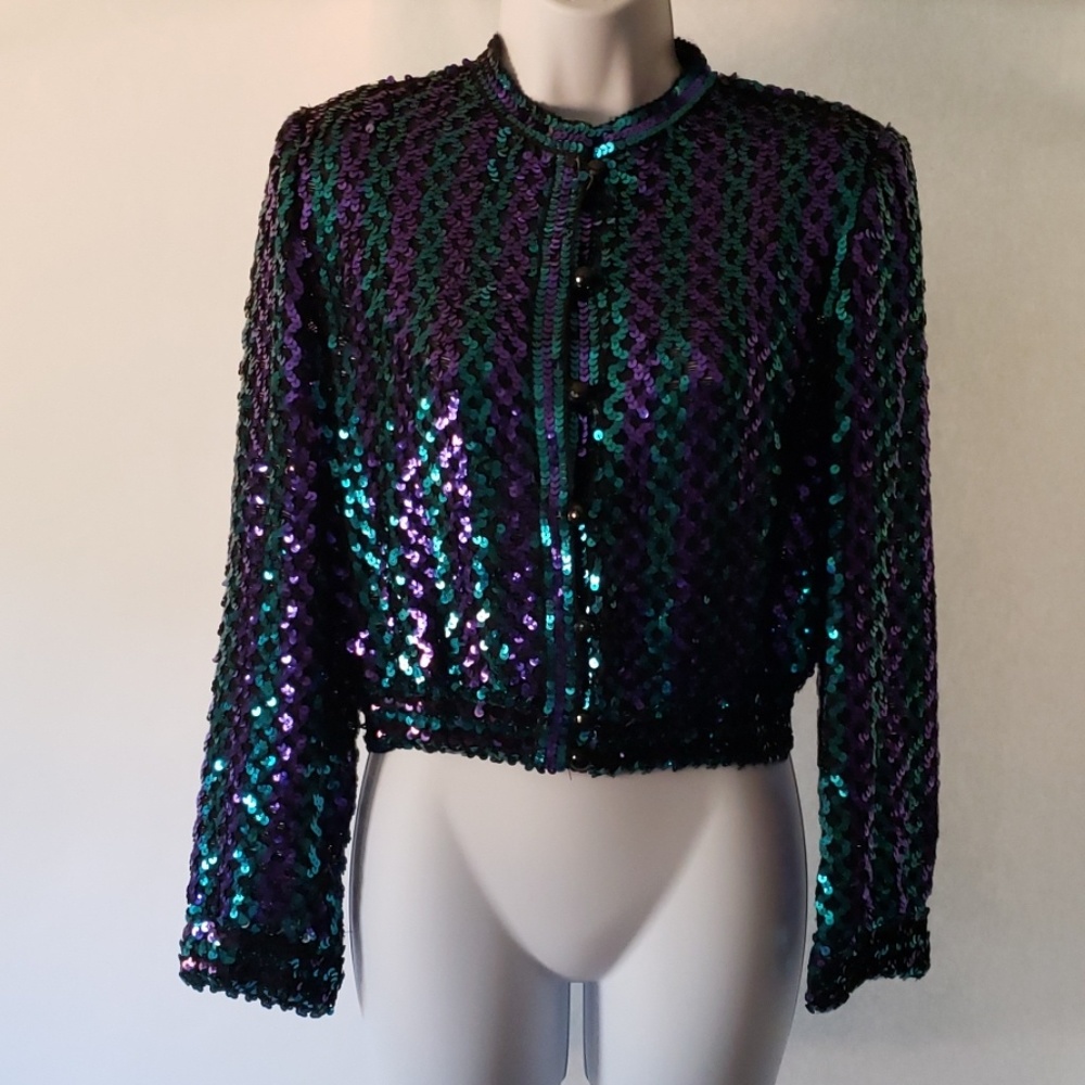 Sequin Purple & Teal Jacket w/Button Closures